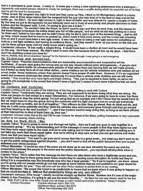 With rising tensions with the police, Viktor Veysey decided to meet them individually, and he published this account in November 1993, page 2