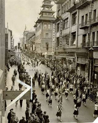 File:Oct 11 1945 Chinese school children marching with American and Chinese flags in a parade celebrating the founding of the Chinese republic AAB-7204.jpg