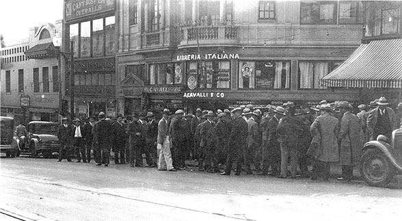 Italian Americans listen to Italian radio broadcasts of fascist Benito Mussolini on Columbus and Broadway from Roger Rubin FB.jpg