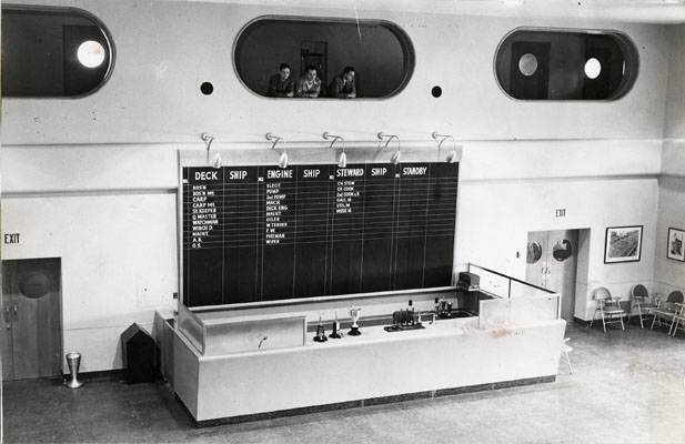 Dispatching hall at Sailors Union Of The Pacific headquarters Sept 1950 AAD-5685.jpg