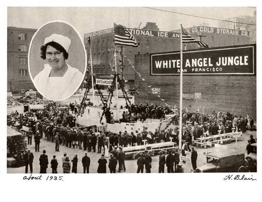 1935 White Angel Jungle soup kitchen located on the Embarcadero near Filbert street with inset of the White Angel Lois Jordan AAK-0596.jpg