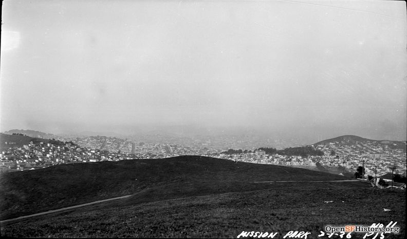 March 1 1926 McLaren Park (originally called Mission Park) looking north toward Glen Park; Fairmount Heights to the left, Holly Park and Bernal Heights at right wnp14.0077.jpg