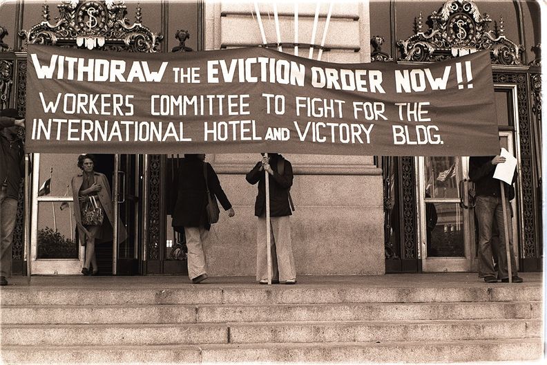 Housing activists protest outside San Francisco City Hall, 1977 Nancy Wong.jpg