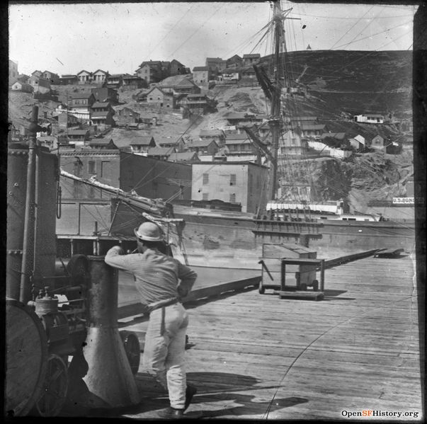 File:C1875 Telegraph Hill, from waterfront pier near present Embarcadero wnp13.114.jpg