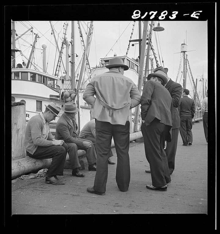 Italian fishermen gathered on Fisherman's Wharf. San Francisco, California December 1941 8c33672v.jpg