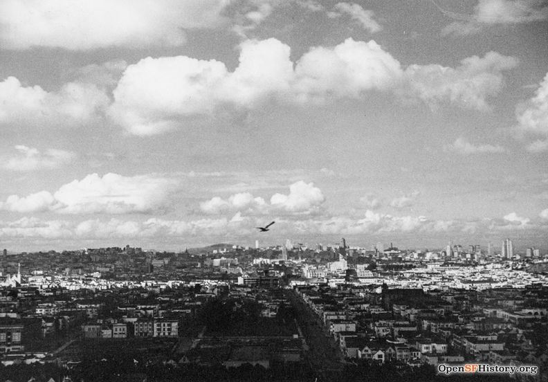 1938 Looking north from Bernal Heights, with bird flying over skyline wnp27.3301.jpg
