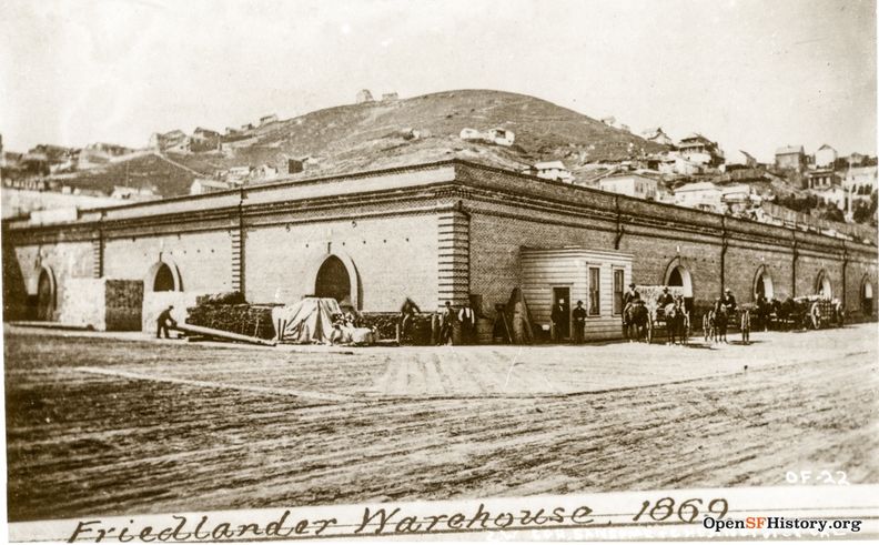 Friedlander Warehouse 1869 Southwest corner Sansome and Chestnut, Telegraph Hill behind. wnp27.3812.jpg