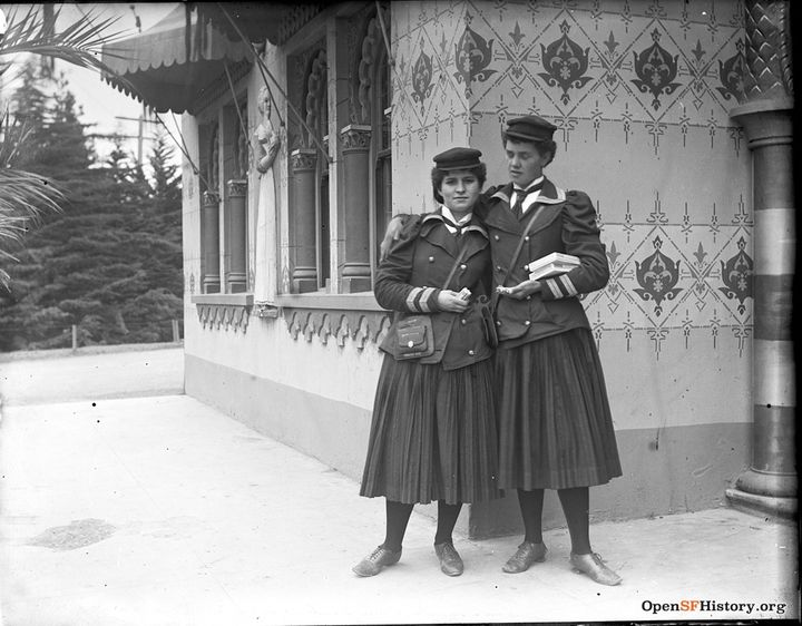 2 Gum Girls in front of in front of Walter Baker Cocoa Building wnp15.145.jpg