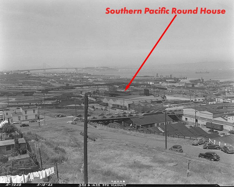W-arrow-at-Roundhouse Mission-Bay-over-16th-St-viaduct-from-Potrero-Hill-1942-DPW.jpg