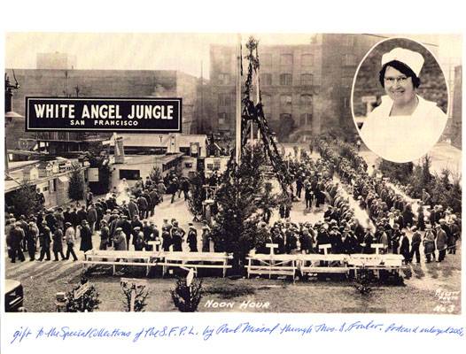 File:1935 White Angel Jungle soup kitchen located on the Embarcadero near Filbert street with inset of the White Angel Lois Jordan AAK-0597.jpg