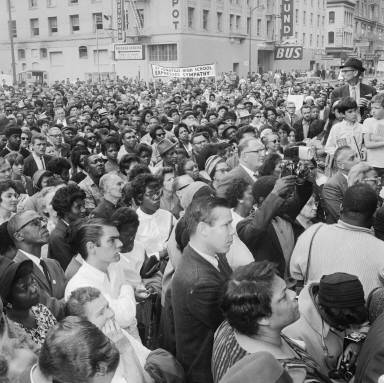 Crowd Rallies for Birmingham Bombing Protests -- Post Office Building Sept 18 1963 Bancroft FID35.jpg