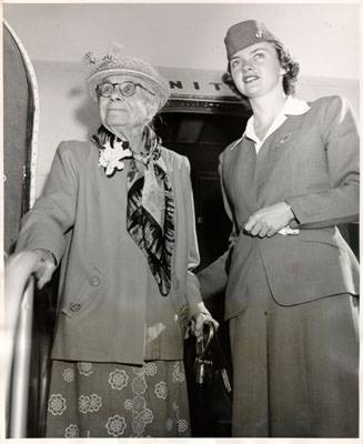 Alice Eastwood boarding plane for Intl Botanical Conference 1950 AAD-2772.jpg