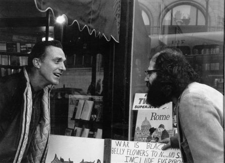 File:Lew Welch and Allen Ginsberg outside City Lights Bookstore, San Francisco, October 30, 1963, (the day of the Madame Nhu protest) – photo c. John Doss.jpg