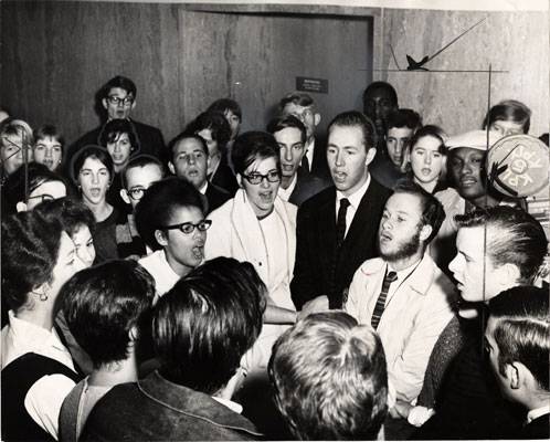 Picketers demonstrating in Hall of Justice corridor Nov 4 1963 AAK-0878.jpg