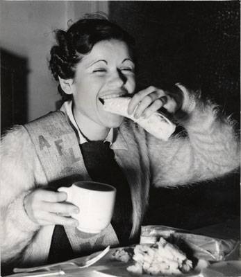 Aug 12 1937 Dolores Soper eating in a soup kitchen for striking 5 & 10 cent store workersAAD-5373.jpg