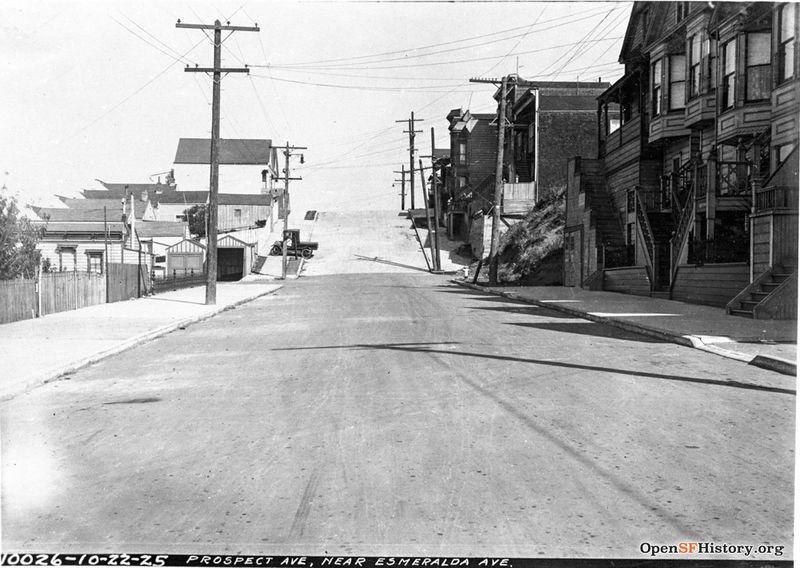 File:Oct 22 1925 Prospect Ave looking northeast, near Esmeralda on right just beyond fire hydrant, not yet made into steps. dpwbook35 dpw10026 Two small garages on left still extant. wnp36.03277.jpg