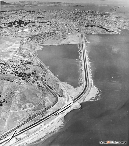 File:C1952 View north at US101, Candlestick Causeway toward Brisbane and San Francisco. Candlestick Park is not yet built.wnp37.02183.jpg