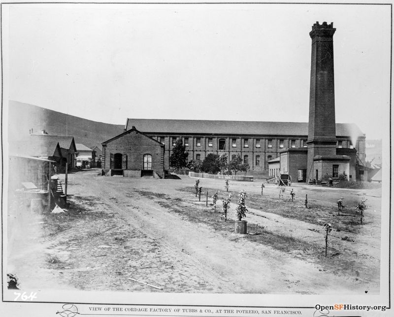 Tubbs & Co. Cordage Manufacturing, rope walk. -view of the Cordage Factory of Tubbs & Co., at the Potrero c 1895 Located at 22ns and Iowa.wnp26.288.jpg