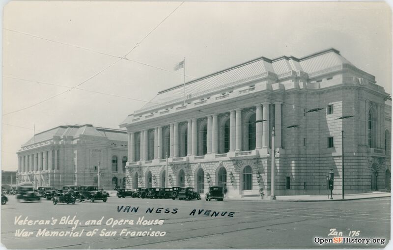 File:View southwest toward War Memorial Complex built 1931-32. Veteran's Bldg. and Opera House War Memorial of San Francisco 1935 wnp70.0873.jpg
