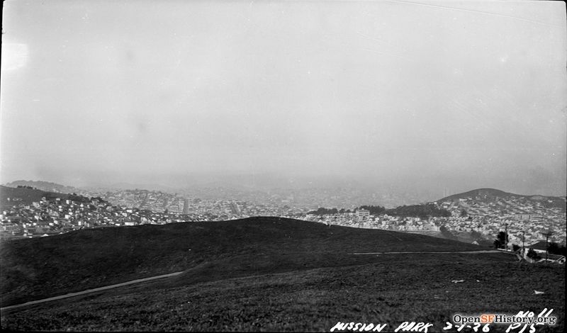 File:March 1 1926 McLaren Park (originally called Mission Park) looking north toward Glen Park; Fairmount Heights to the left, Holly Park and Bernal Heights at right wnp14.0077.jpg