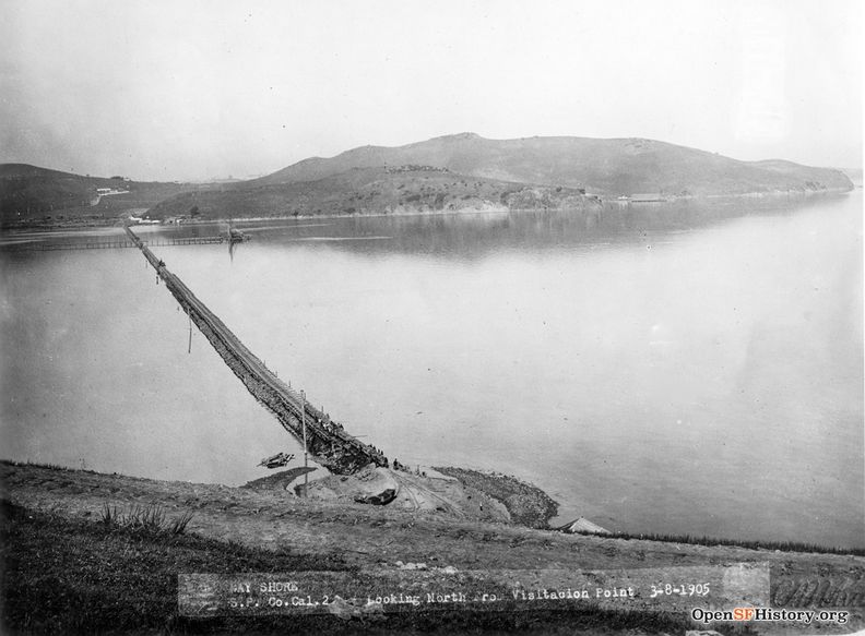 March 8 1905 View north from Visitacion Point Brisbane, View north to Bayview Hill and Candlestick Point (The first hill at center was flattened for bay fill). Southern Pacific Bayshore yards site.wnp27.6366.jpg