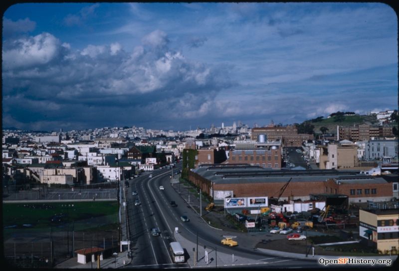 View North on Potrero from Army Street (now Cesar Chavez), before construction of US101 Freeway. Site of Potrero del Sol Park at right Dec 1955 wnp32.2352.jpg