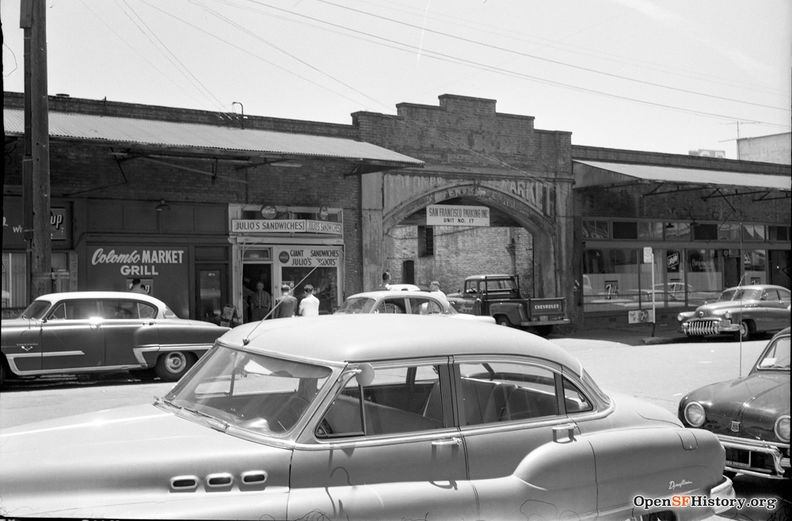 1959 Golden Gateway site, Sydney G. Walton Square; Columbo Market Arch, Front between Jackson and Pacific, Produce District wnp28.2474.jpg