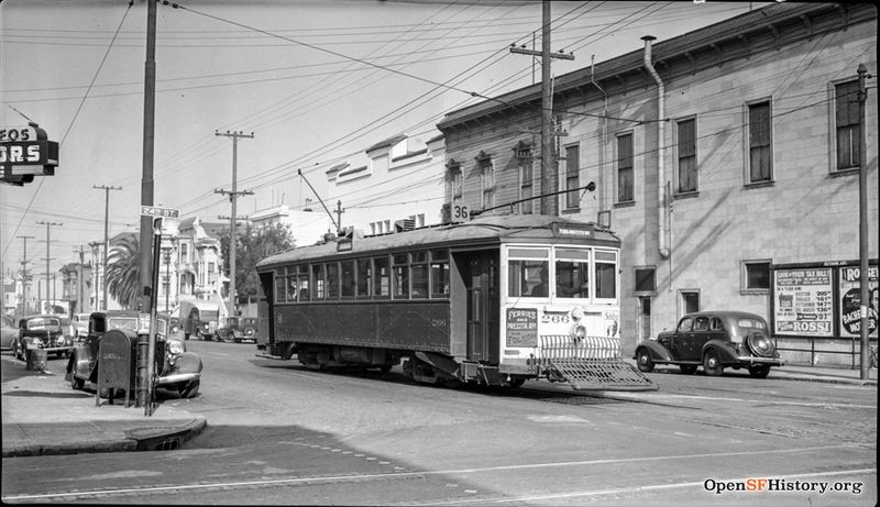 C Nov 1939 View northeast to MSRy 266 36-Line on Folsom Street. Ad for film at Roosevelt (later York) Theater wnp14.10012.jpg