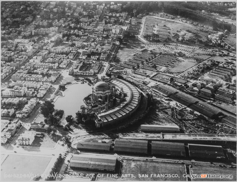 File:Sept 15 1937 Aerial view of Palace of Fine Arts, lagoon, Marina District, Letterman Hospital; Doyle Drive approach under construction opensfhistory wnp27.5573.jpg