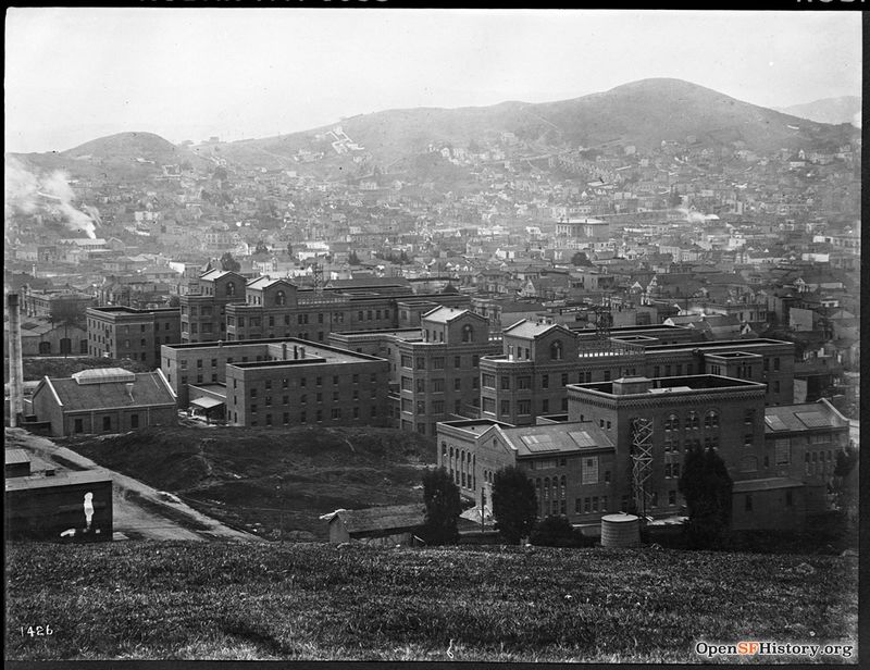 March 28 1913 View southwest over San Francisco General Hospital with Bernal Heights in background dpwbook5 dpw1426 wnp36.00254.jpg