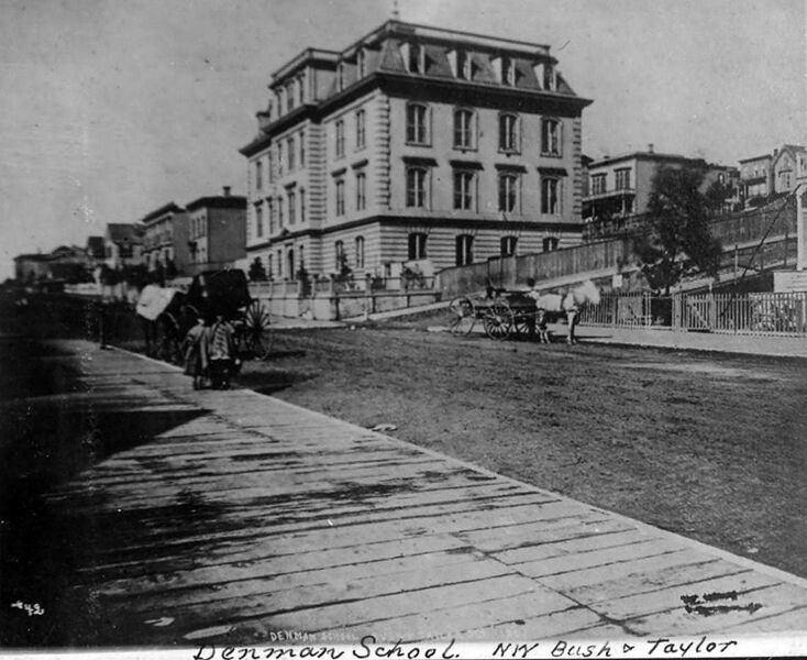 File:Denman School NW corner Bush an Taylor c 1862 Thomas P Woodward collection courtesy Society of California Pioneers.jpg