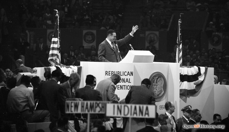 Republican National Convention at the Cow Palace, SF Mayor George Christopher speaking Oct 1956 wnp14.13300.jpg