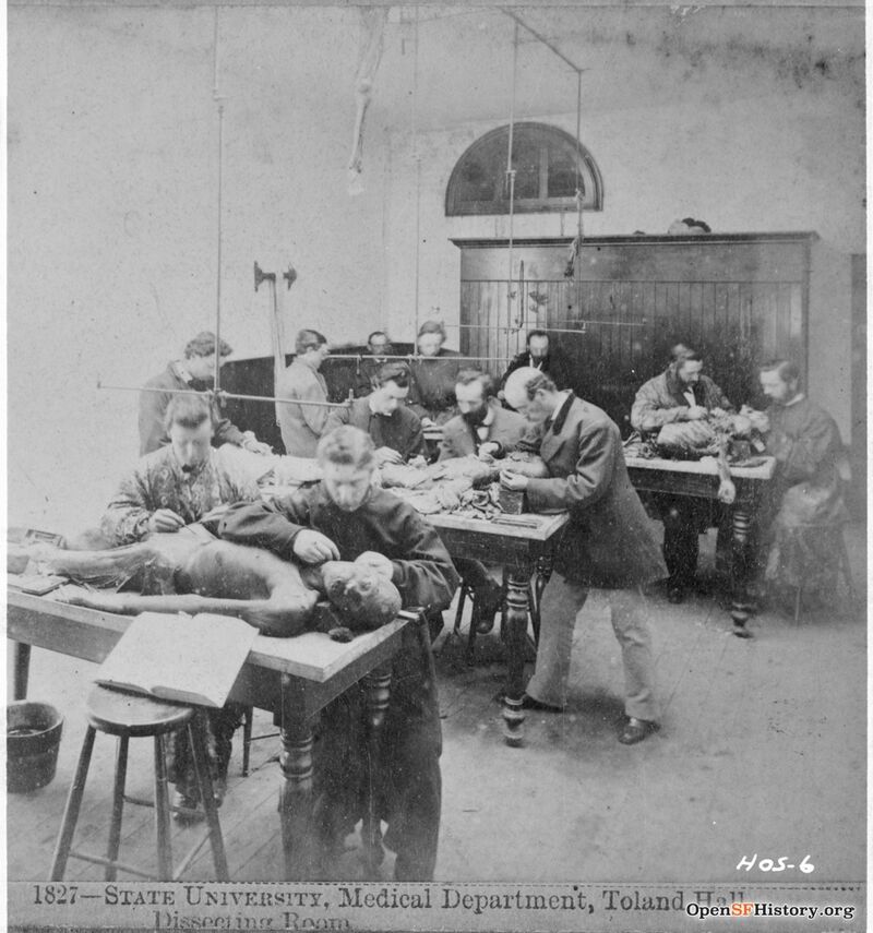 Stockton near Francisco. Toland Hall, formerly Toland Medical College, precursor to UCSF Medical School from 1864-1898. Students dissecting cadavers wnp71.1451.jpg