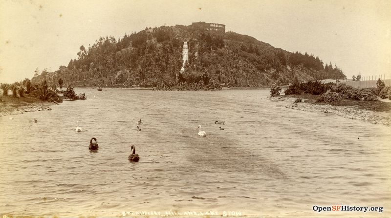 File:Stow Lake c 1894 Golden Gate Park. Strawberry Hill, Huntington Falls, Sweeny Observatory, a gift to the park from Thomas U. Sweeney wnp27.0558.jpg