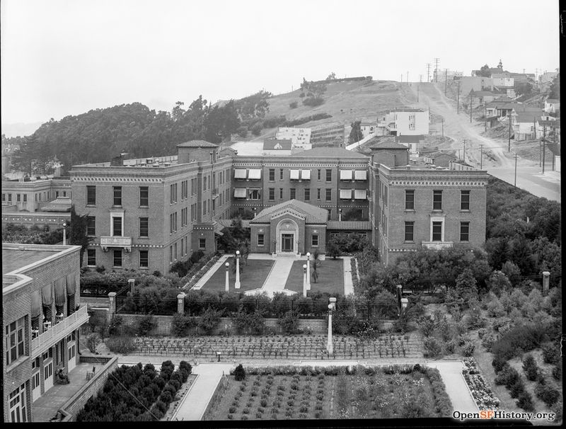 23rd near Vermont. Elevated view north to northeast wing of San Francisco General Hospital, Potrero Hill beyond. 1930s wnp14.12206.jpg