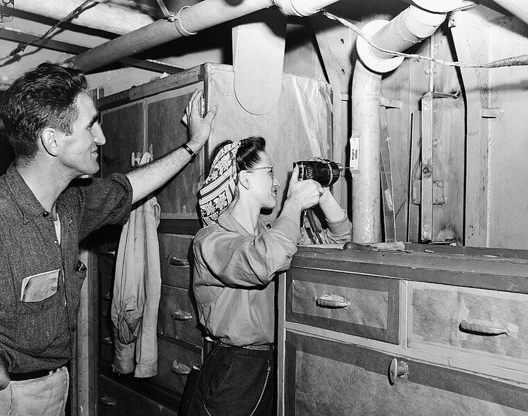 File:Oct-7-1943 Bethlehem-Shipbuilding-welding-and-pipe-work-class SF-Maritime-National-Historical-Park woman-w-drill p82-125a.5.979n.jpg