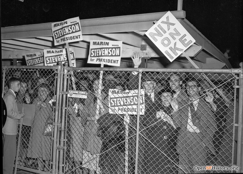 File:Supporters behind fence to see Presidential candidate Adlai Stevenson at Cow Palace oct 15 1952 wnp14.12470.jpg